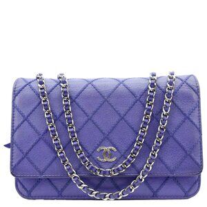 Chanel  Fancy CC Quilted Calfskin Leather Wallet On Chain Bag Blue